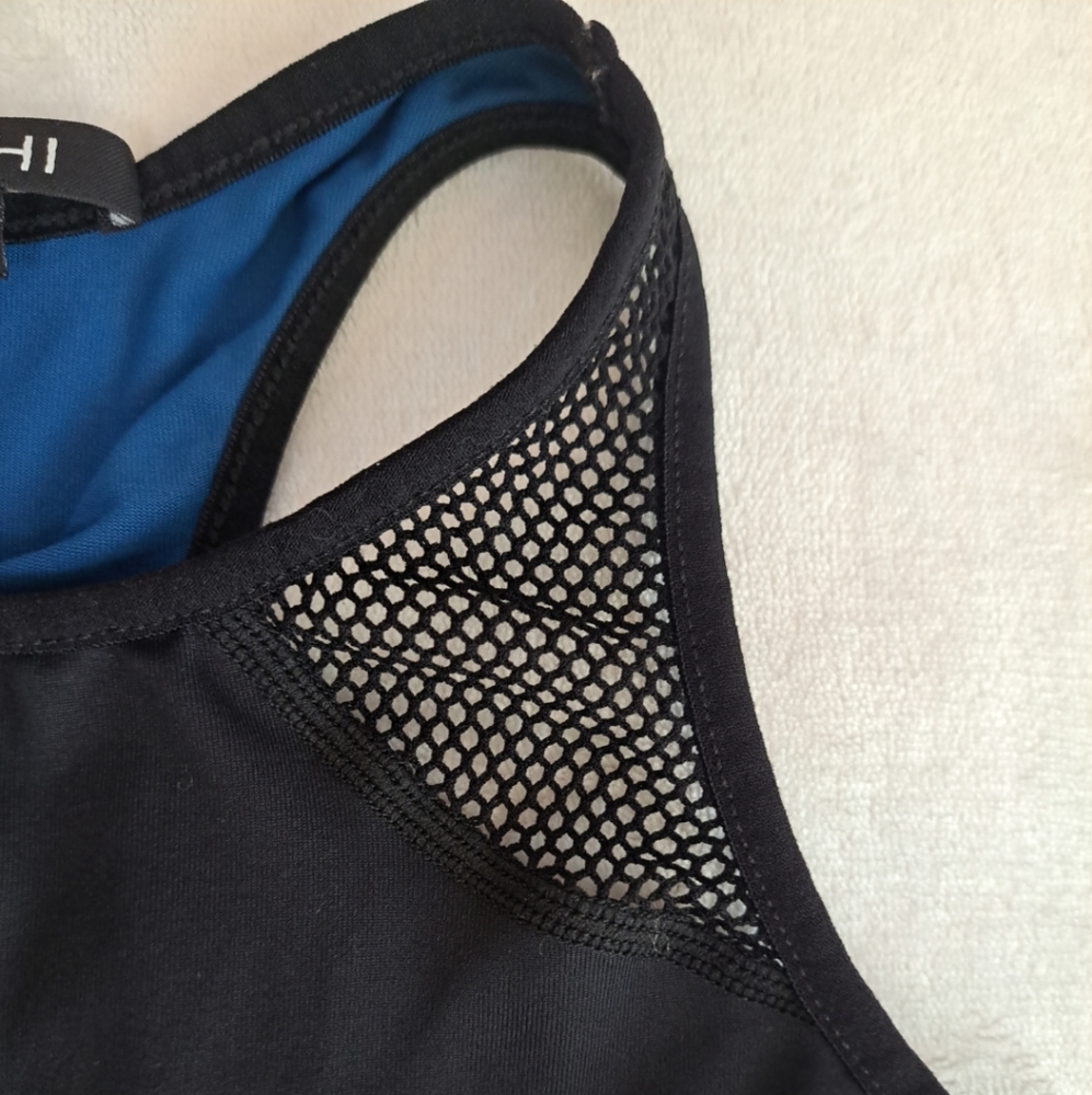 MICHI XS Blue Black Mesh Stretch Sleeveless Racerback Activewear Yoga Tank Top - Picture 6 of 15